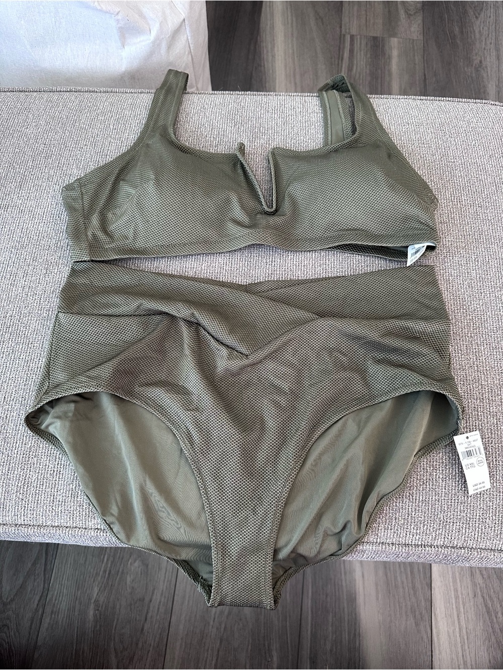 Aerie Olive High-Waist V-Notch Bikini Set - Women Swim NWT